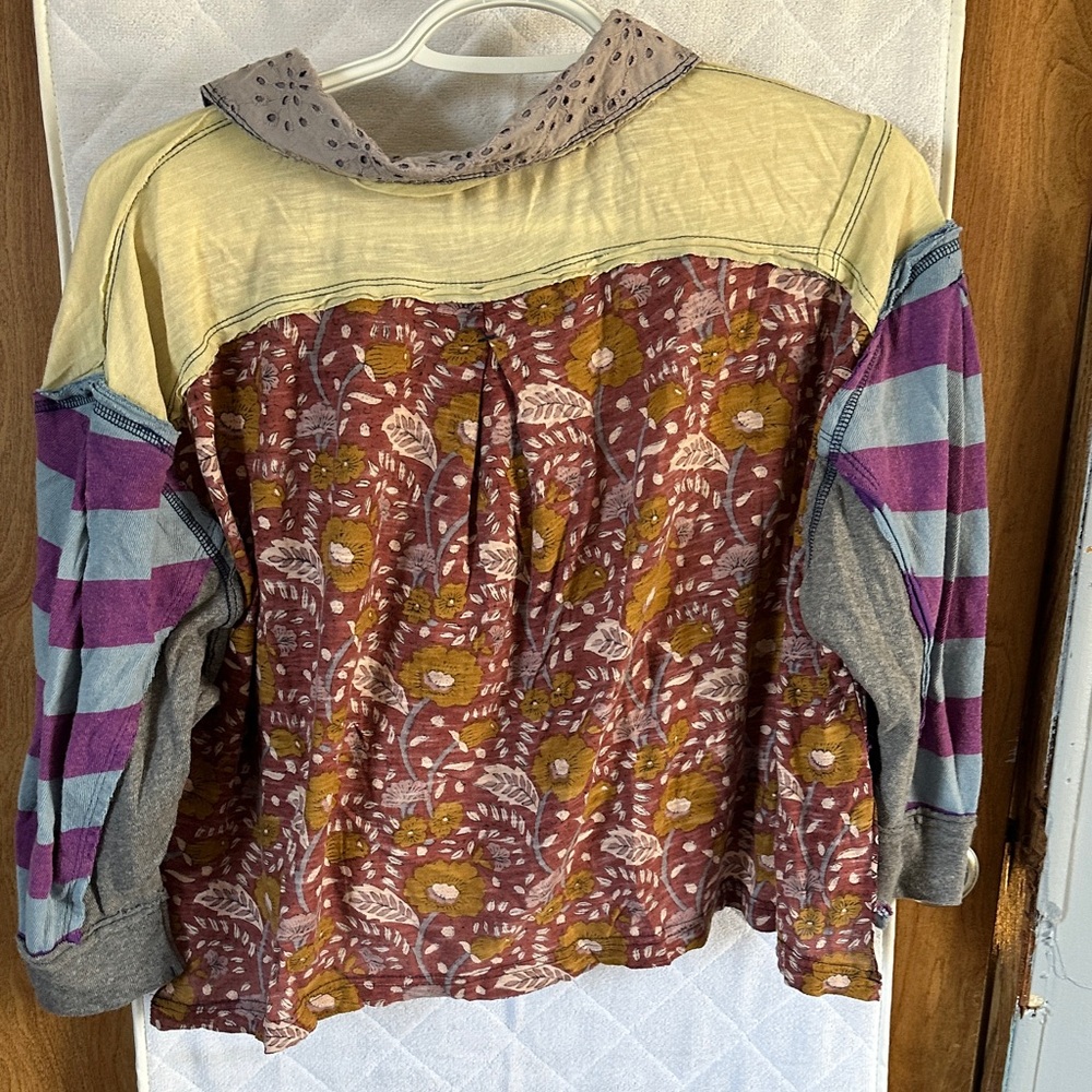 Free People Multicolor Striped Patchwork Blouse - image 5